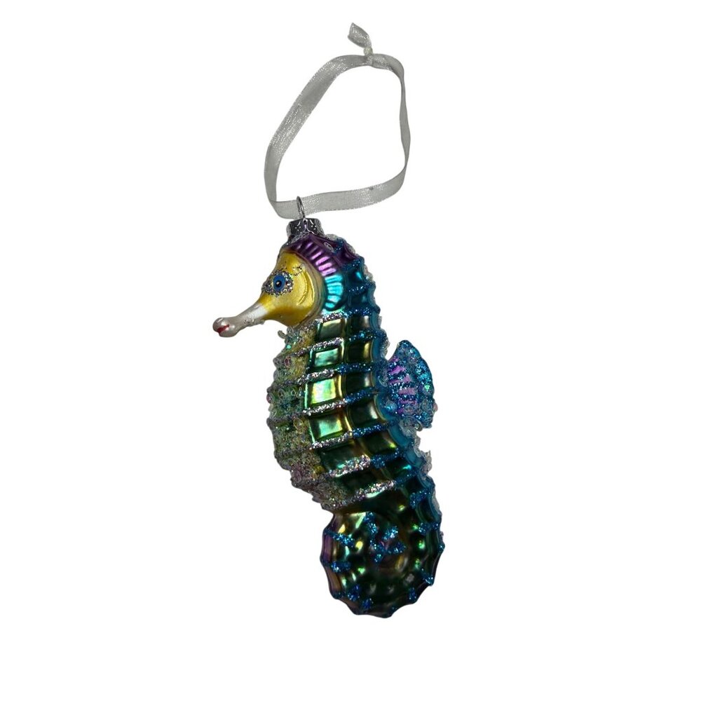 Pier One Seahorse Christmas Ornament With Glitter Design Blow Glass - Picture 2 of 4